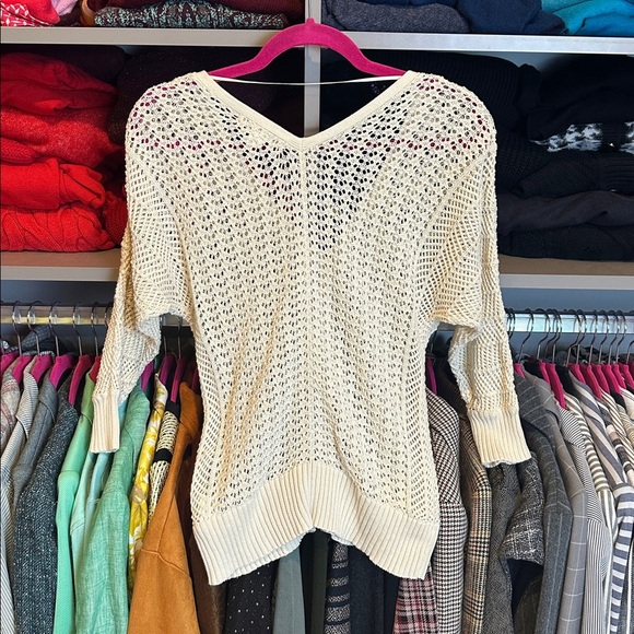 Roxy cream 3/4 dolman sleeve v neck open knit cardigan size S - Picture 3 of 3